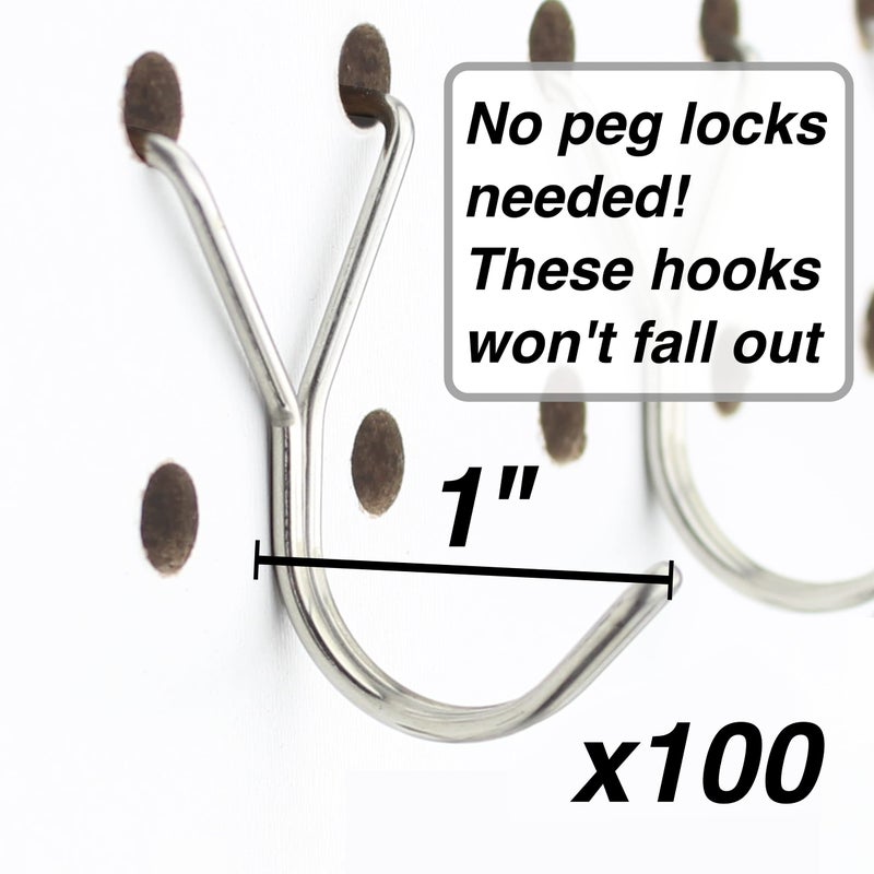 Right Arrange Stainless Steel Pegboard Hooks 100-Pack 1in J-Hook - Will Not Fall Out - Fits Any Peg Board - Multipurpose - Organize Necklaces, Jewelry, Retail Items, Keys, Craft or Supplies - Image 2